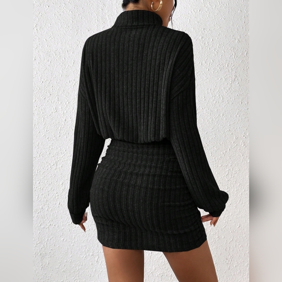 Turtleneck Drop Shoulder Ruched Bodycon Dress - Picture 5 of 5